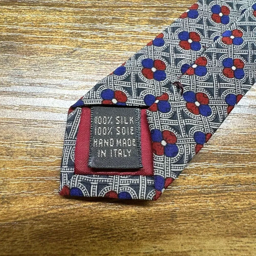 VALENTINO Silk Tie Red Blue Geometric Print NeckTie Made in Italy‎ Cravatte